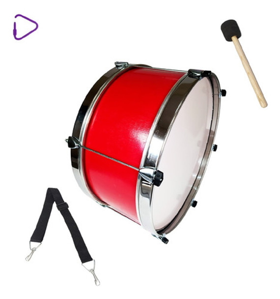 Bombo De Murga Cancha 22'' Madera Rojo. Mazo. Correa 0