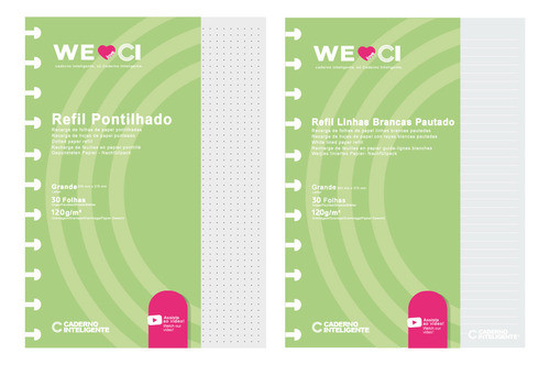 Kit Refil Caderno Inteligente Pontilhado+linha Branca Grande 0