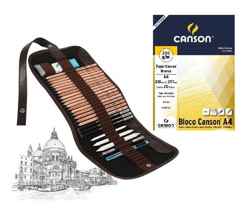 Estojo Lápis Desenho Profissional  Marco Bloco Canson A4 0