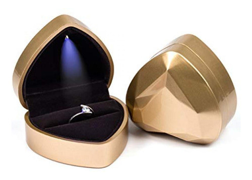 Estuche Caja Corazon Para Anillo Alianza Con Led - Dorado 0