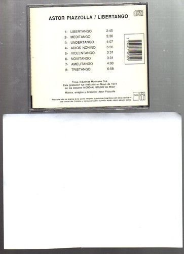Cd Musical Astor Piazzola, Libertango, Trova, 1974 0
