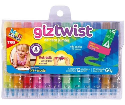 Giz De Cera Retrátil Jumbo Twist Tris - 12 Cores 0