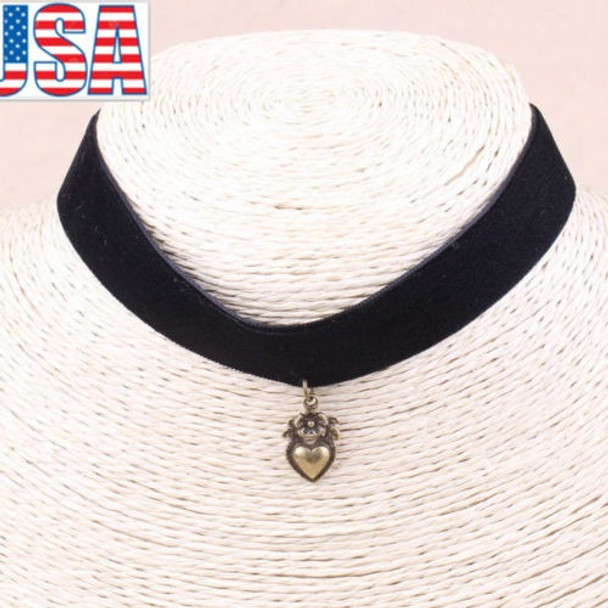 Collar De Cadena De Terciopelo Moda Joyería Negro Con Un Cor 0