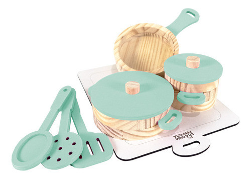 Kit Panelinhas Em Madeira Pinus Brinquedo - Verde Claro 0