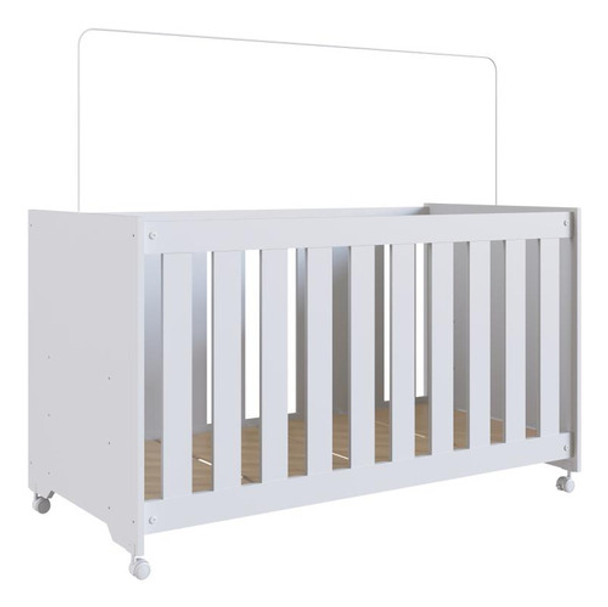 Berço Infantil Simples Com Rodas Regulagem Grade Mdf Branco 0