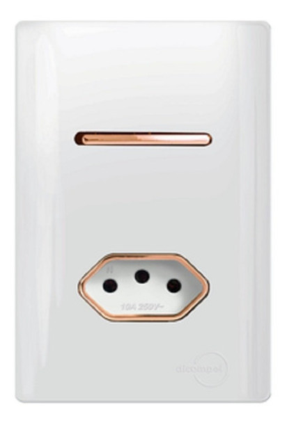1 Tecla Simples Com Tomada 10a Novara Branco Com Ouro Rose 0