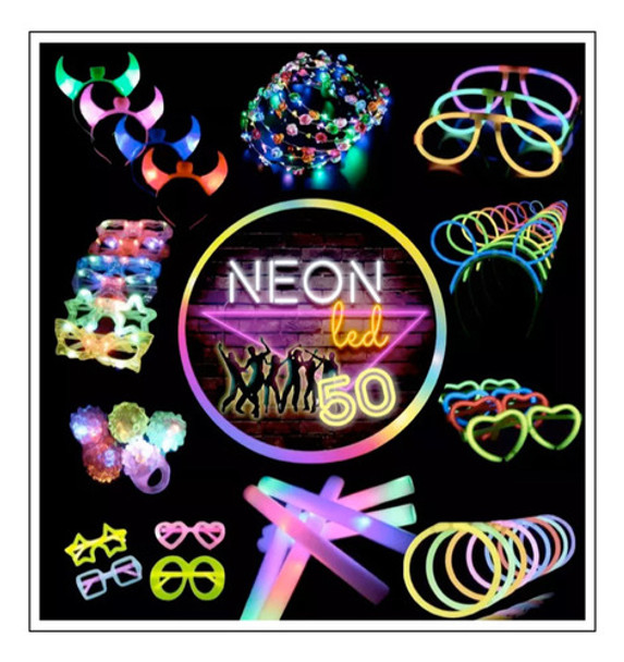 Combo Cotillon Luminoso Led Neon 50 Personas Fiesta Carioca 0