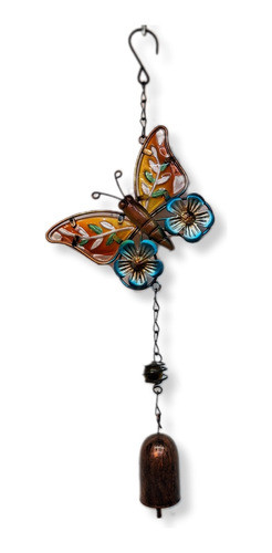 Móvil Mariposa Con Flor Y Campana. Metal Y Vidrio 0