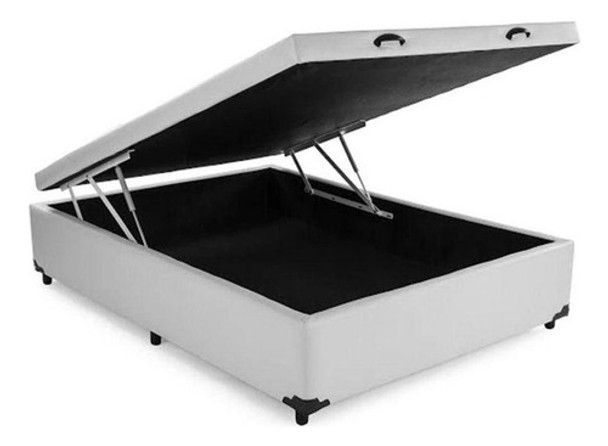 Base Cama Box Com Baú Blindado Casal Couro Sintético Branco 0