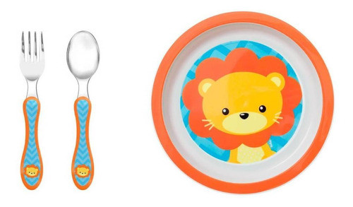 Kit Pratinho + Talheres De Transição Infantil Leão 0