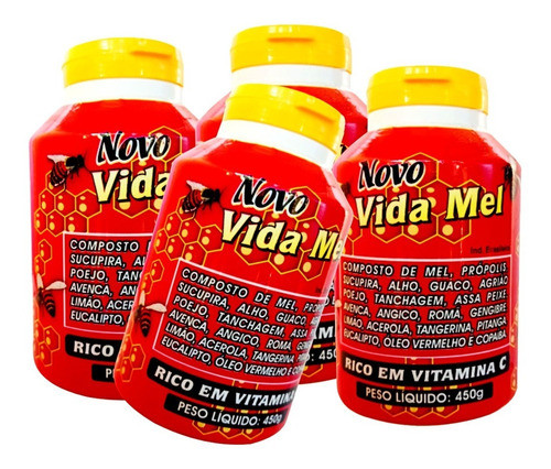Xarope Vida Mel  Natural C/ Vitamina C = 450g Cada = Kit C/4 0