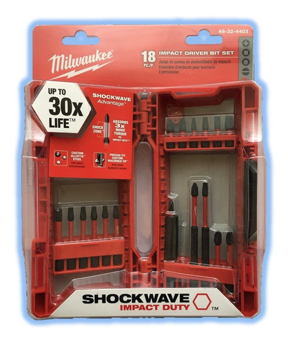 Kit Puntas Impacto Milwaukee Shockwave 18 Piezas Bits 4403 0