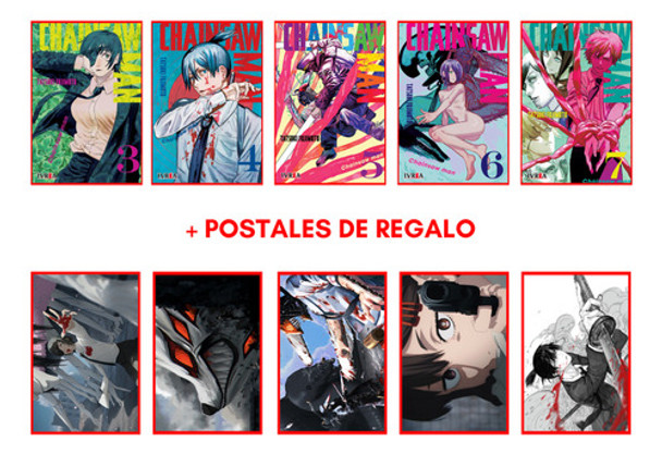 Combo Chainsaw Man 3 A 7 + 5 Postales - Manga - Ivrea 0