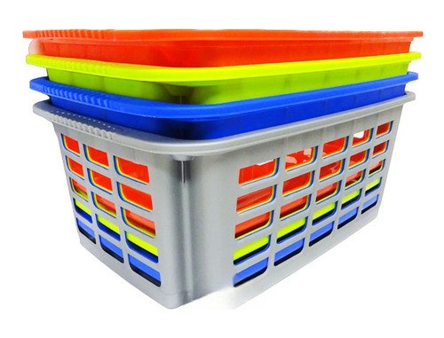 Canasto Calado Rectangular Apilable 35lts Colores C/u 0