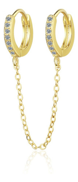 Brincos Handcuff Hoop Double Piercing Dangle Chain - Ouro 0