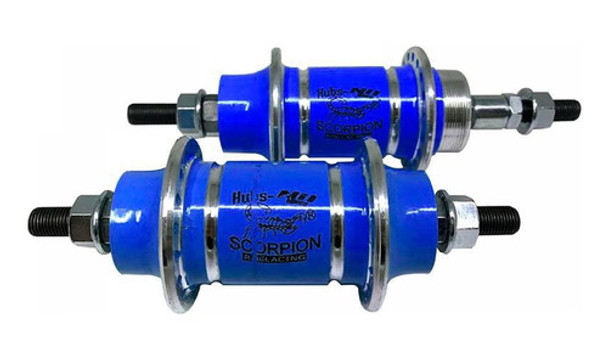 Par De Cubo Aluminio Rolamentado 36f Bike Scorpion Azul 0