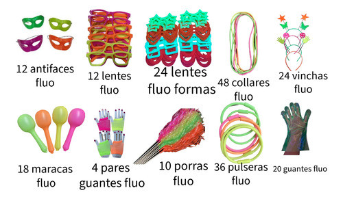 Combo Cotillón Fluo  Para Carnaval Cariocar  208 Artículos 0