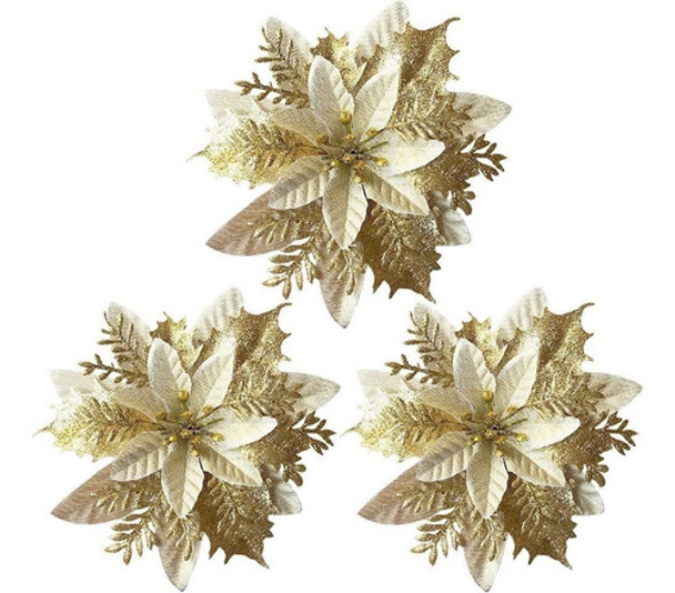 Adornos Para Arboles De Navidad Flores Artificiales-doradas 0