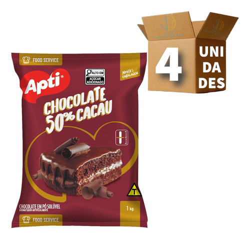 Kit 4 Chocolate Em Pó Soluvel Cacau 50% Apti 0