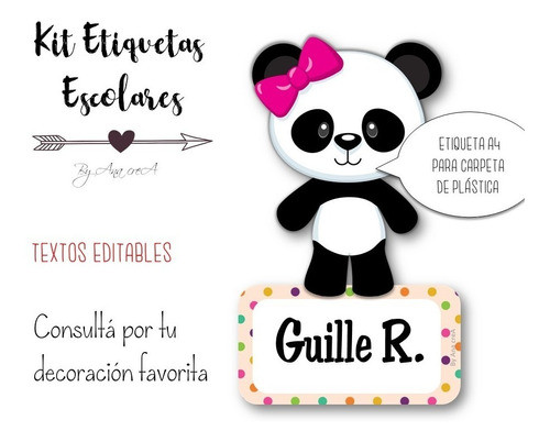 Etiquetas Escolares Imprimibles Osita Panda #1 Editables Oso 0