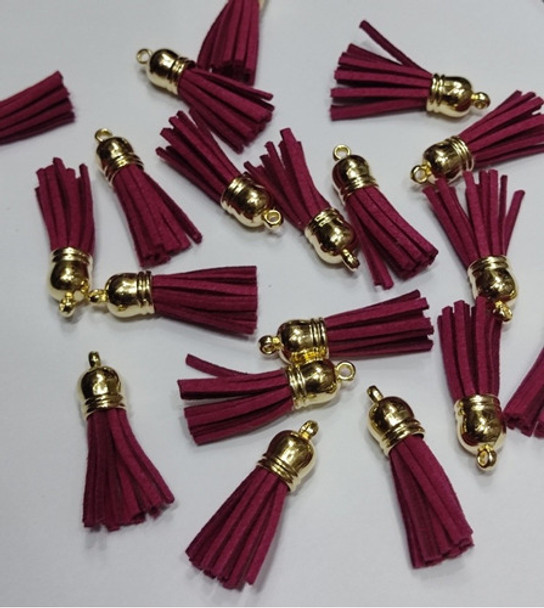 Pingente Franja Tassel Couro Sintético Marsala Kit Com 10 Un 0