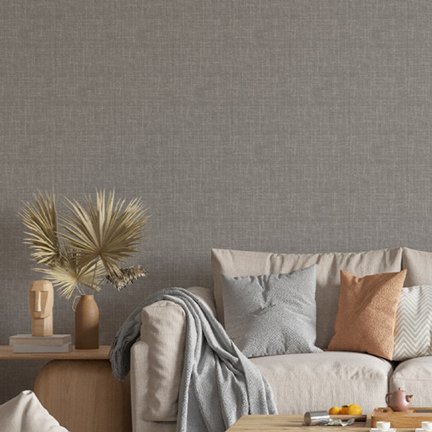 Papel De Parede Adesivo Efeito Linho Telado Cinza Escuro 10m 0