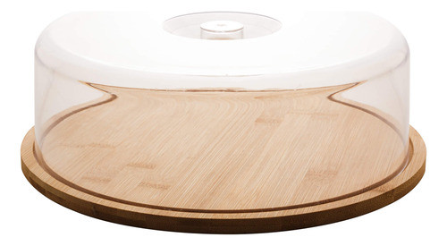 Prato Para Bolo De Bambu Com Tampa De Plástico Lyor 0