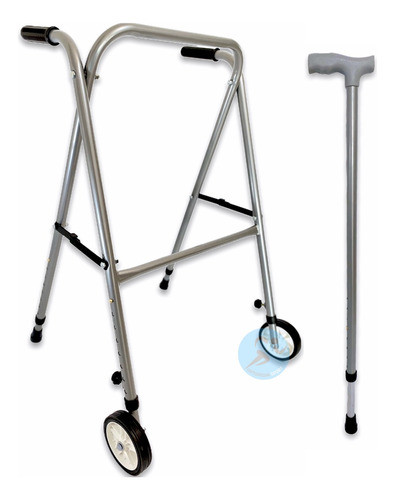 Carrito Ancianos Apoyo Ruedas Plegable + Bastón Regulable 0