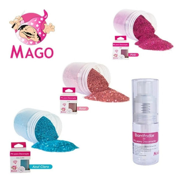 Kit 3 Glitters Comestíveis Com Borrifador Mago Confeitaria 0 Kit 3 Glitters Comestíveis Com Borrifador Mago Confeitaria 0