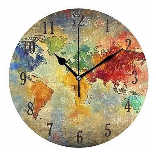 Senya Redondo Colorido Mundo Diversidad Mapa Reloj De Pared 0