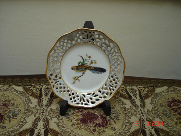 Fino Plato Porcelana Bavaria Calado Con Ave Antiguo Miralo 0