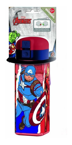 Botella De Agua Plastica Cuadrada Avengers Cresko 550 Ml 0