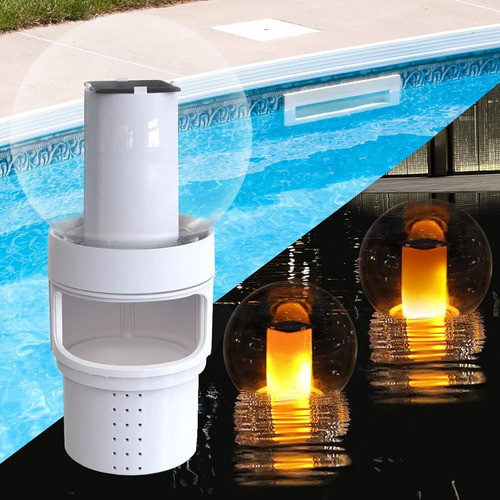 Flotador De Cloro Para Piscina Con Luz De Llama Solar, Dispe 0