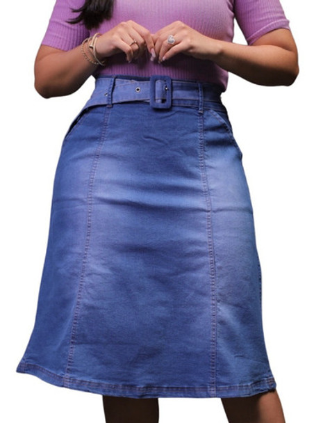 Saias Jeans Evangélica Evasê De Bolso 0