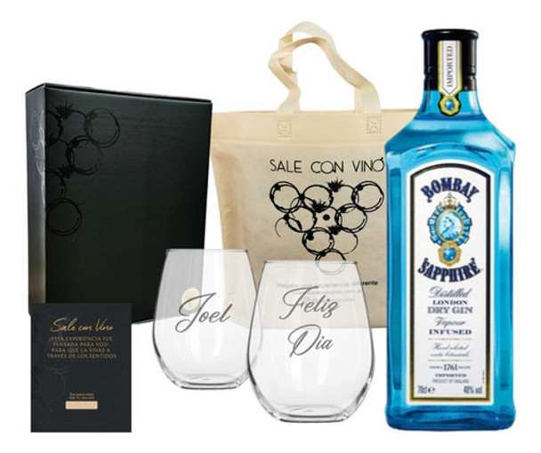 Regalo Box Gin Bombay + 2 Vasos Personalizados - Grabados 0
