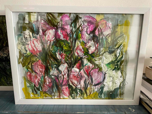 Cuadro Decorativo Con Marco Y Vidrio 44x33 Técnica Mixta 0