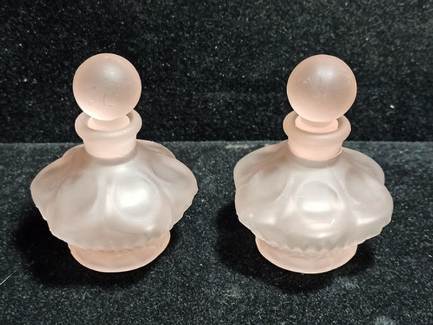 Antiguo Juego De Perfumeros De Vidrio Cristal Esmerilado 0