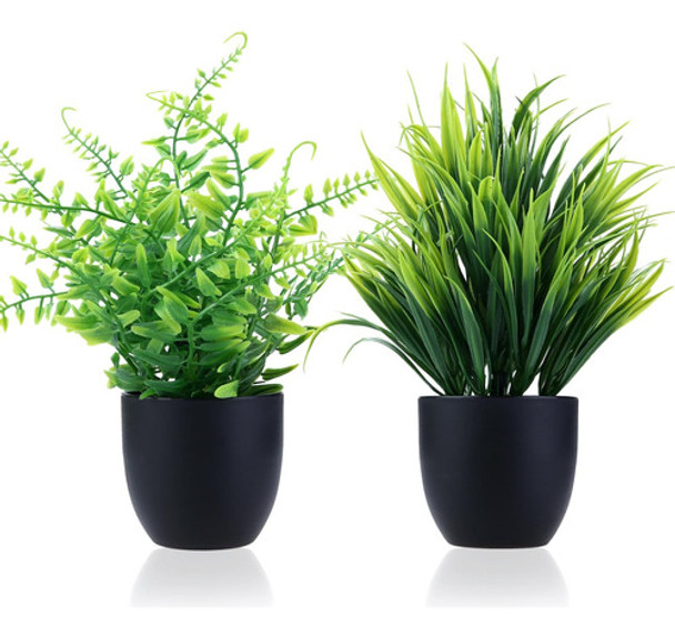 Greentime Paquete 2 Plantas Falsas Maceta Negra, Pequeña Del 0