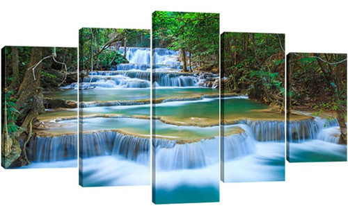Wieco Art - Cascada Pacífica. Paisaje En 5 Paneles 0