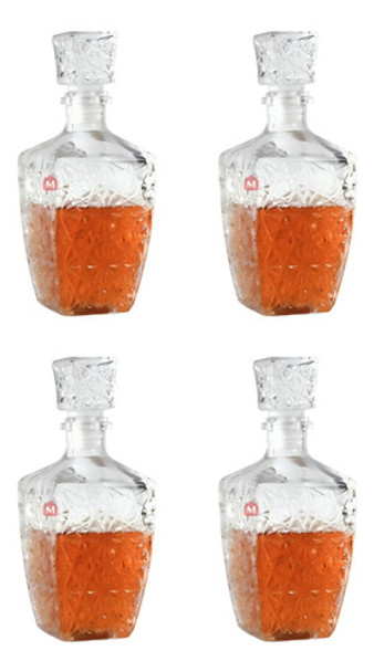 Set X 4 Botellón Whisky Whiskera Labrado 800 Ml 0