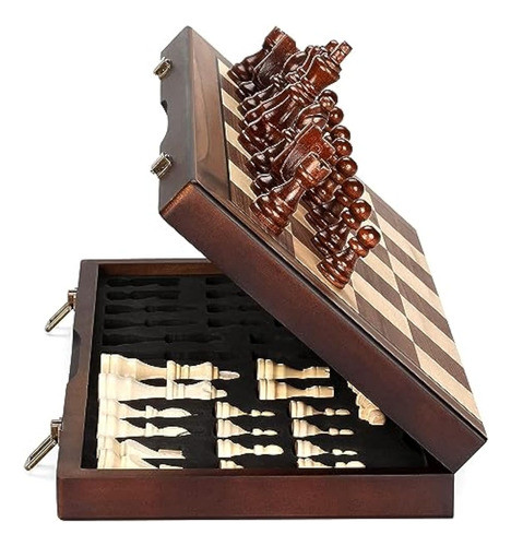 Juego De Tablero De Ajedrez Magnético De Madera 0