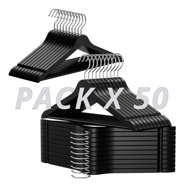 Pack X 50 Percha De Madera Negra Importada Premium Elegante 0