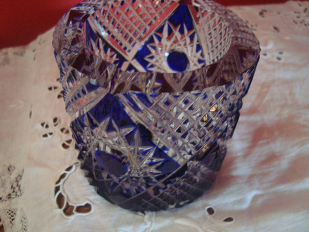 Antiguo Cenicero De Vidrio Tallado Azul 0