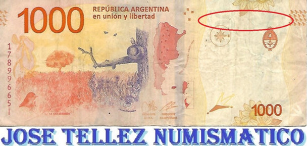 Hornero 1000 Pesos Error Falta Numero Horizontal Bue Palermo 0