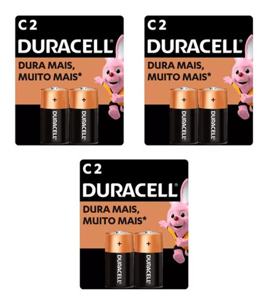 06 Pilhas Baterias C Média Duracell - 3 Cartelas 0
