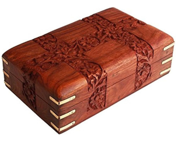 Indian Glance Jewelry Box Organizer Floral Carvings Estuche 0