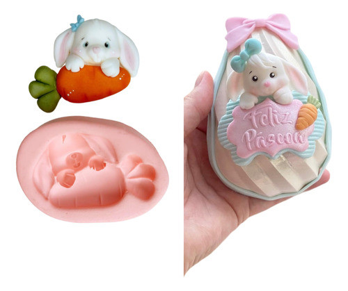 Molde De Silicone Páscoa Coelho Com Cenoura 0