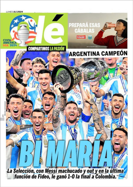 Argentina Campeón Copa América 2024 !! Diario Ole 15/07/2024 0