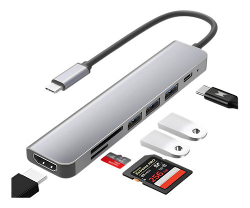 Adaptador Hub Usb 3.0 Hdtv 4k Tipo C 7 Em 1 - Tf Sd 0
