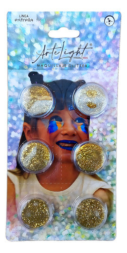Maquillaje En Glitter Dorado X6u - Cotillón Waf 0